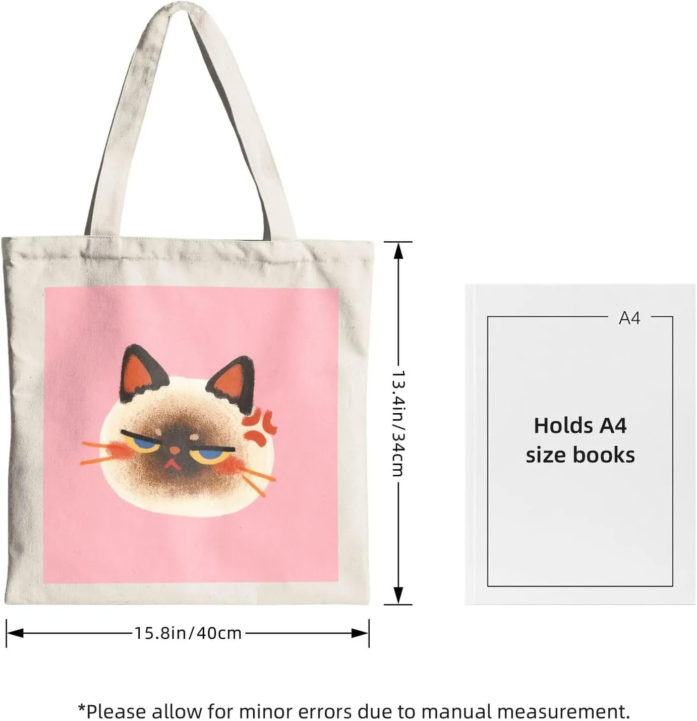 Cute Canvas Tote Bag for Women, Cat Head Print, Stylish and Durable, Perfect for Shopping, Travel & Everyday Use
