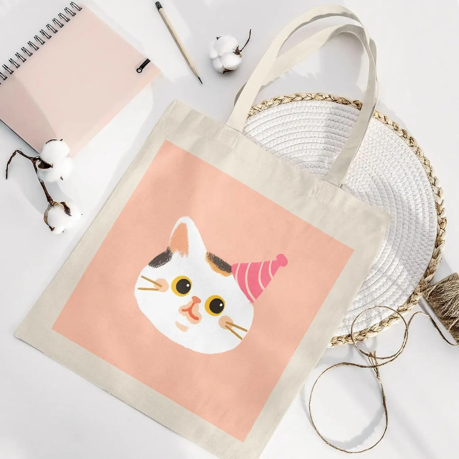Cute Canvas Tote Bag for Women, Cat Head Print, Stylish and Durable, Perfect for Shopping, Travel & Everyday Use
