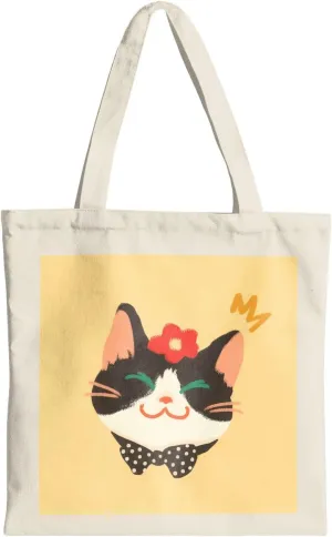 Cute Canvas Tote Bag for Women, Cat Head Print, Stylish and Durable, Perfect for Shopping, Travel & Everyday Use