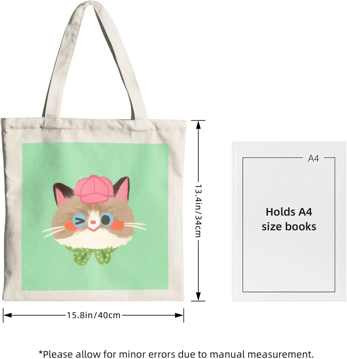 Cute Canvas Tote Bag for Women, Cat Head Print, Stylish and Durable, Perfect for Shopping, Travel & Everyday Use