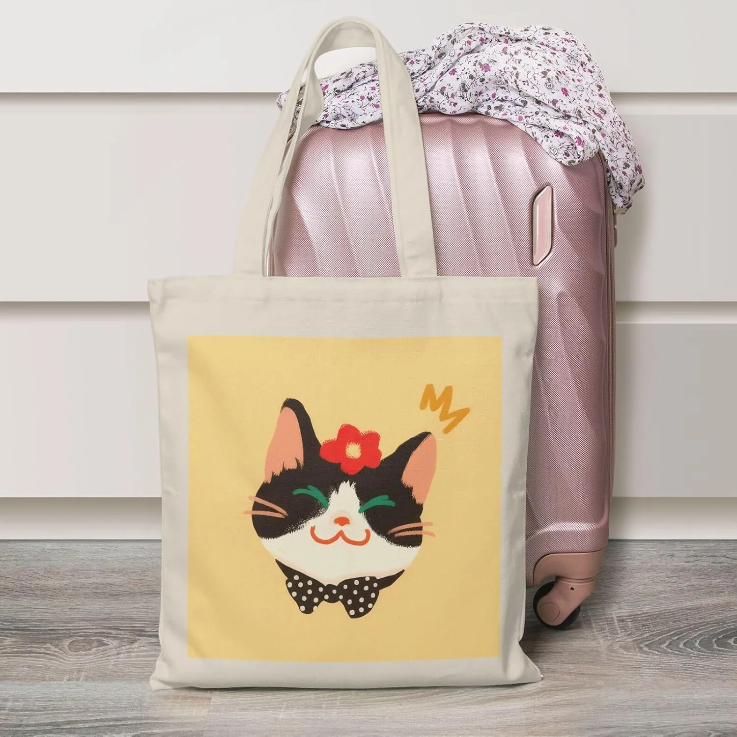 Cute Canvas Tote Bag for Women, Cat Head Print, Stylish and Durable, Perfect for Shopping, Travel & Everyday Use