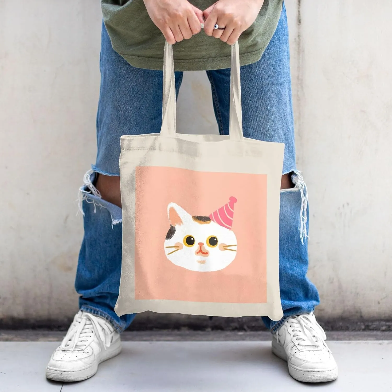 Cute Canvas Tote Bag for Women, Cat Head Print, Stylish and Durable, Perfect for Shopping, Travel & Everyday Use