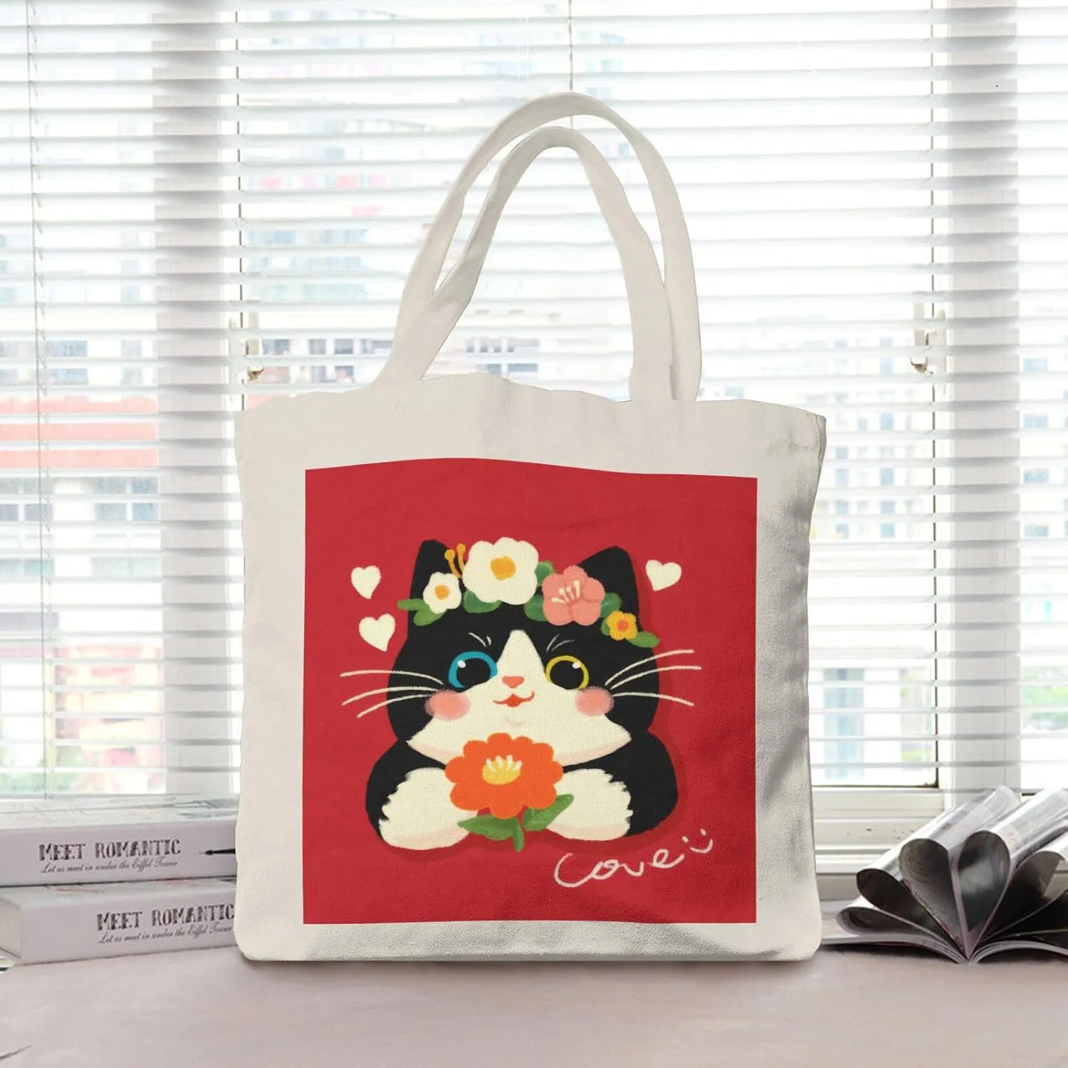 Cute Cat Canvas Tote Bag for Women - Durable, Stylish, and Perfect for Travel & Shopping