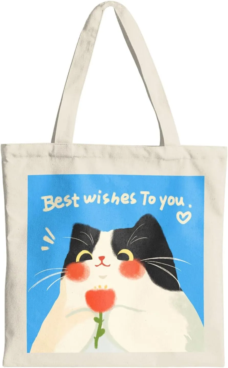 Cute Cat Canvas Tote Bag for Women - Durable, Stylish, and Perfect for Travel & Shopping