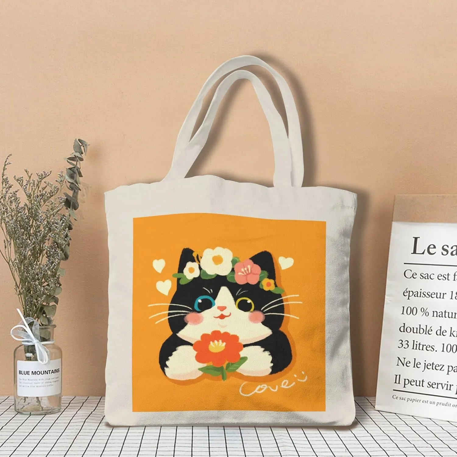 Cute Cat Canvas Tote Bag for Women - Durable, Stylish, and Perfect for Travel & Shopping