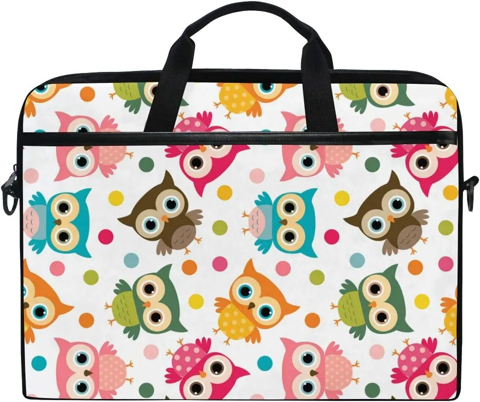 Cute Seamless Colorful Owl Dot Laptop Shoulder Bag Stylish Briefcase Computer Bag with Shoulder Strap Fits for Most 13inch 14inch Laptops Case Sleeve