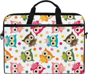 Cute Seamless Colorful Owl Dot Laptop Shoulder Bag Stylish Briefcase Computer Bag with Shoulder Strap Fits for Most 13inch 14inch Laptops Case Sleeve