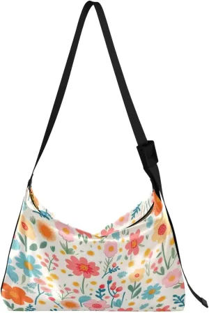Cute Small Flowers Shoulder Bag for Women Waterproof PU Leather Hobo Bags Crossbody Purse with Zipper Closure