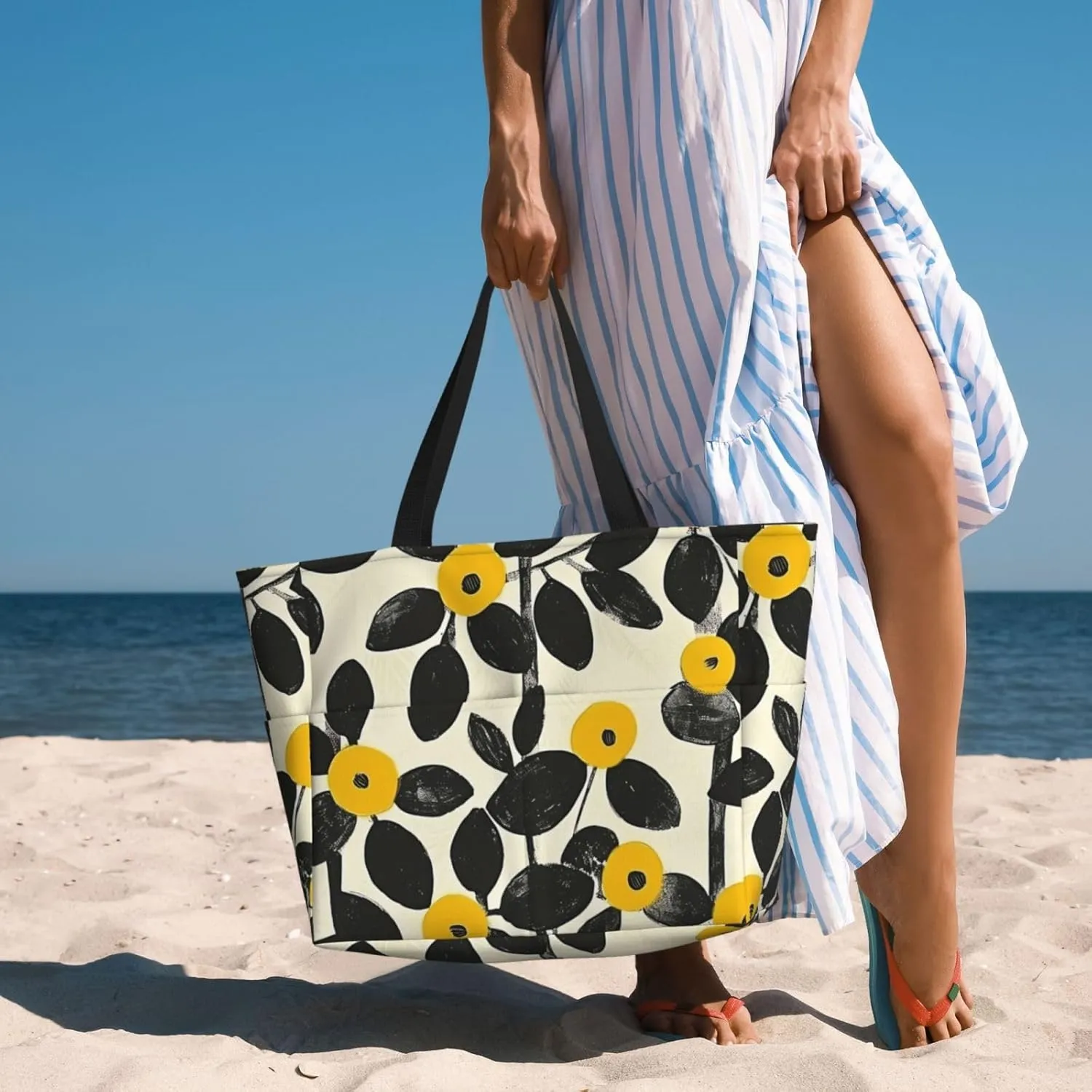 Cute Travel Pool Beach Bags for Women-Stylish Large Gym Grocery Tote Towel Bag Reusable Handbags,7 Pockets, Zipper