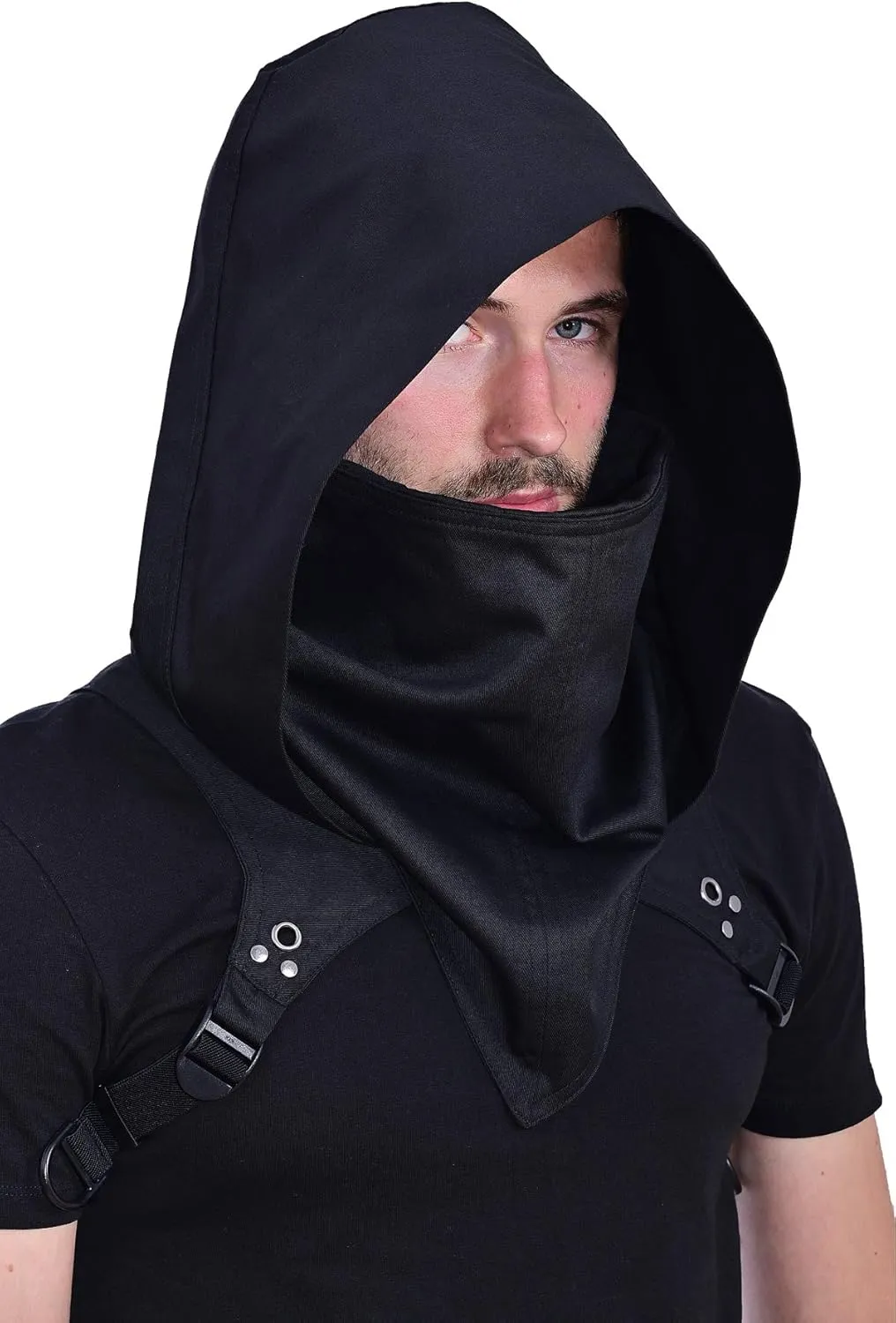 Cyberpunk Rogue Cowl Hood Scarf, Winter Neck Warmer Costume Hooded Cape Hat for Halloween Cosplay and Daily Wear