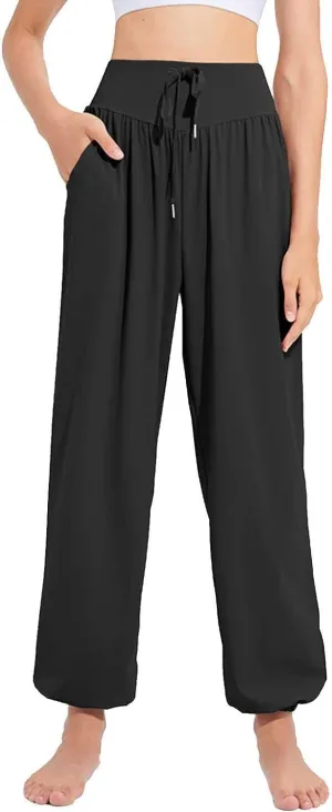 Daily Wear Women's Harem Pants, Fitted Yoga Workout Pants, High Waist Breathable Joggers Sweatpants (Color : Black, Size : S-Small)