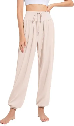 Daily Wear Women's Harem Pants, Fitted Yoga Workout Pants, High Waist Breathable Joggers Sweatpants (Color : Khaki, Size : S-Small)