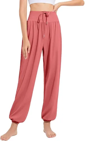 Daily Wear Women's Harem Pants, Fitted Yoga Workout Pants, High Waist Breathable Joggers Sweatpants (Color : Red, Size : S-Small)