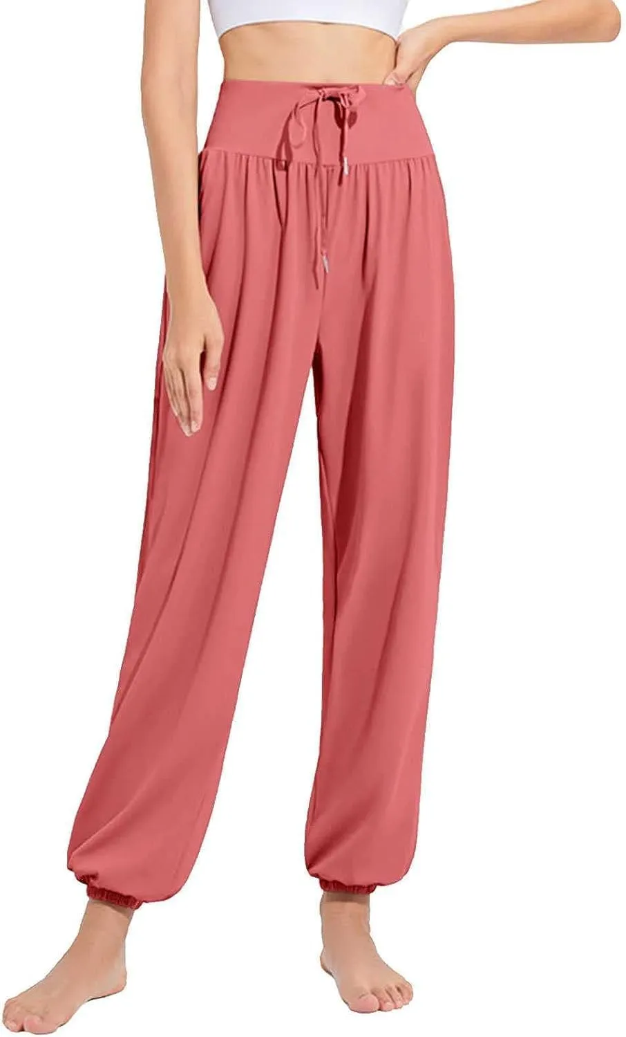 Daily Wear Women's Harem Pants, Fitted Yoga Workout Pants, High Waist Breathable Joggers Sweatpants (Color : Red, Size : S-Small)