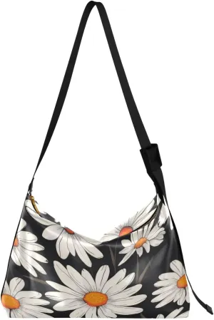 Daisy Flower Pattern Shoulder Bag for Women Waterproof PU Leather Hobo Bags Crossbody Purse with Zipper Closure