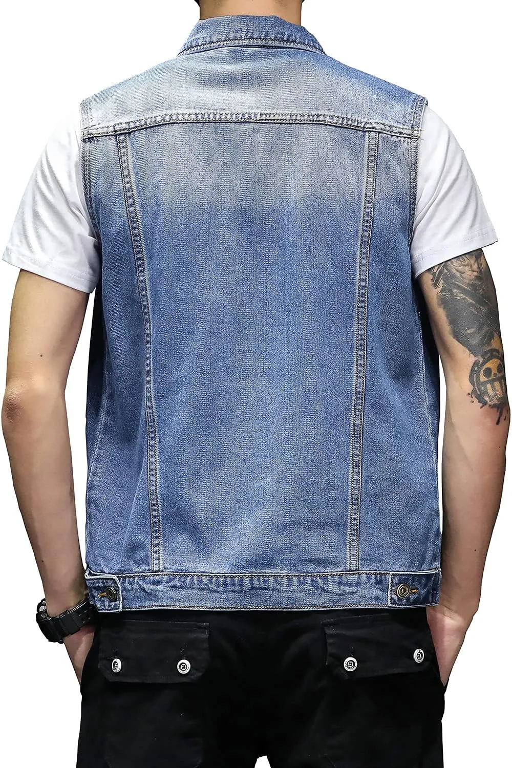 DAVID.ANN Mens Denim Vest Jacket Sleeveless Trucker Jean Jacket