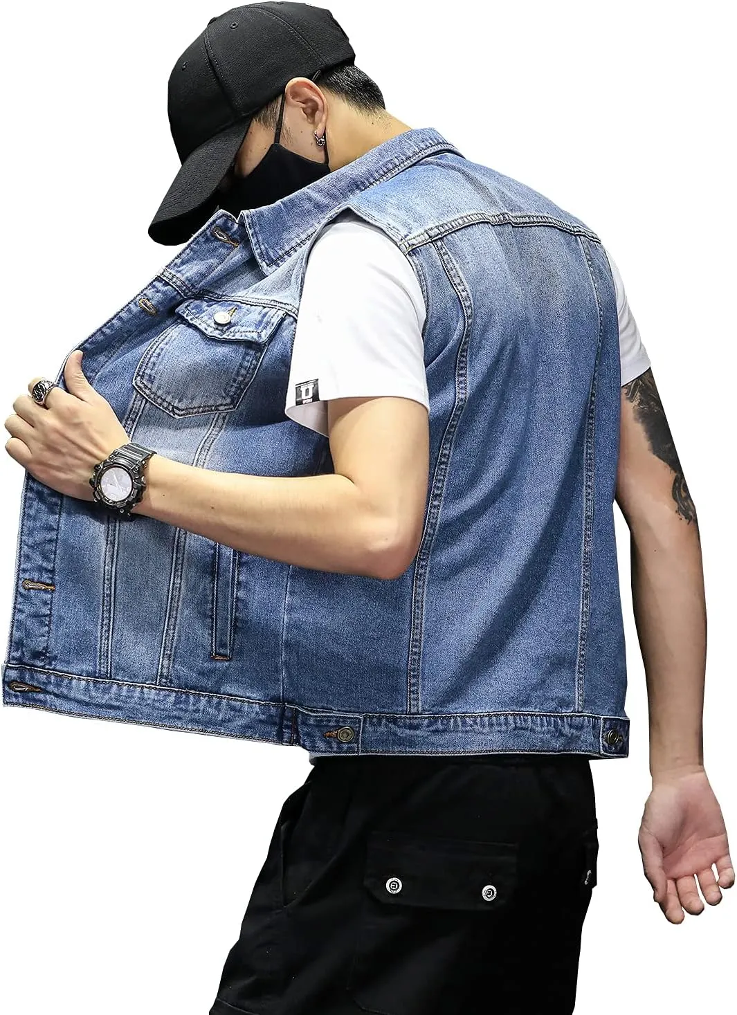 DAVID.ANN Mens Denim Vest Jacket Sleeveless Trucker Jean Jacket