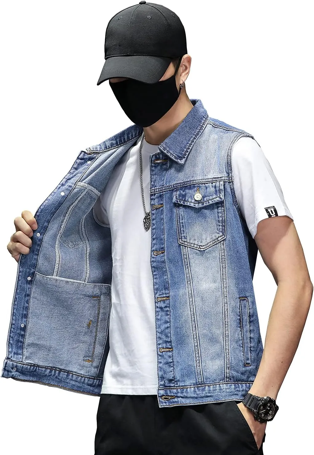 DAVID.ANN Mens Denim Vest Jacket Sleeveless Trucker Jean Jacket
