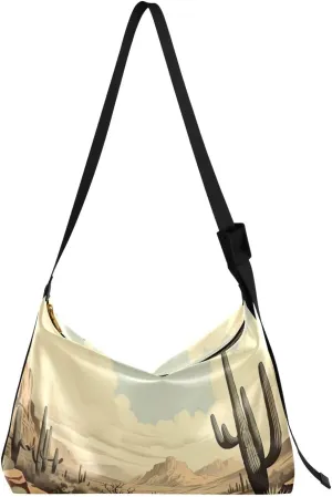 Desert Cacti Shoulder Bag for Women Waterproof PU Leather Hobo Bags Crossbody Purse with Zipper Closure