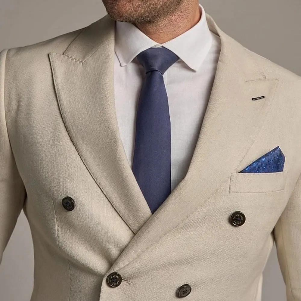 Double Breasted Men's Grey Solid Color Slim Fit Casual Blazer Jacket for Sport, Work, Office, Business, Daily Wear