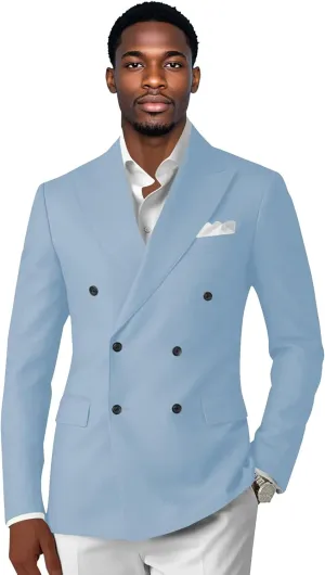 Double Breasted Men's Grey Solid Color Slim Fit Casual Blazer Jacket for Sport, Work, Office, Business, Daily Wear