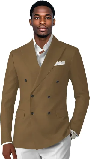 Double Breasted Men's Grey Solid Color Slim Fit Casual Blazer Jacket for Sport, Work, Office, Business, Daily Wear