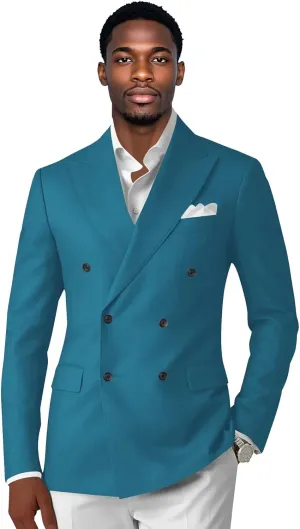 Double Breasted Men's Grey Solid Color Slim Fit Casual Blazer Jacket for Sport, Work, Office, Business, Daily Wear