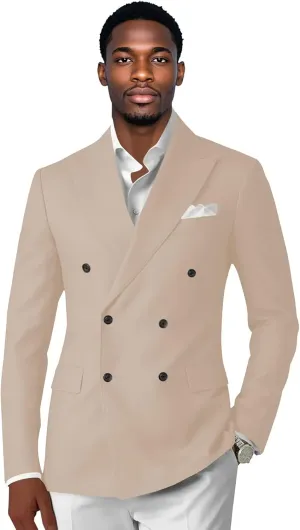 Double Breasted Men's Grey Solid Color Slim Fit Casual Blazer Jacket for Sport, Work, Office, Business, Daily Wear