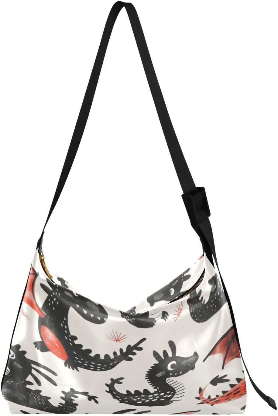 Dragons Pattern Shoulder Bag for Women Waterproof PU Leather Hobo Bags Crossbody Purse with Zipper Closure
