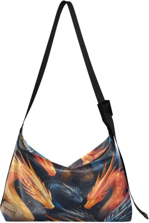 Dragons Pattern Shoulder Bag for Women Waterproof PU Leather Hobo Bags Crossbody Purse with Zipper Closure