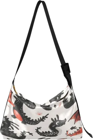 Dragons Pattern Shoulder Bag for Women Waterproof PU Leather Hobo Bags Crossbody Purse with Zipper Closure