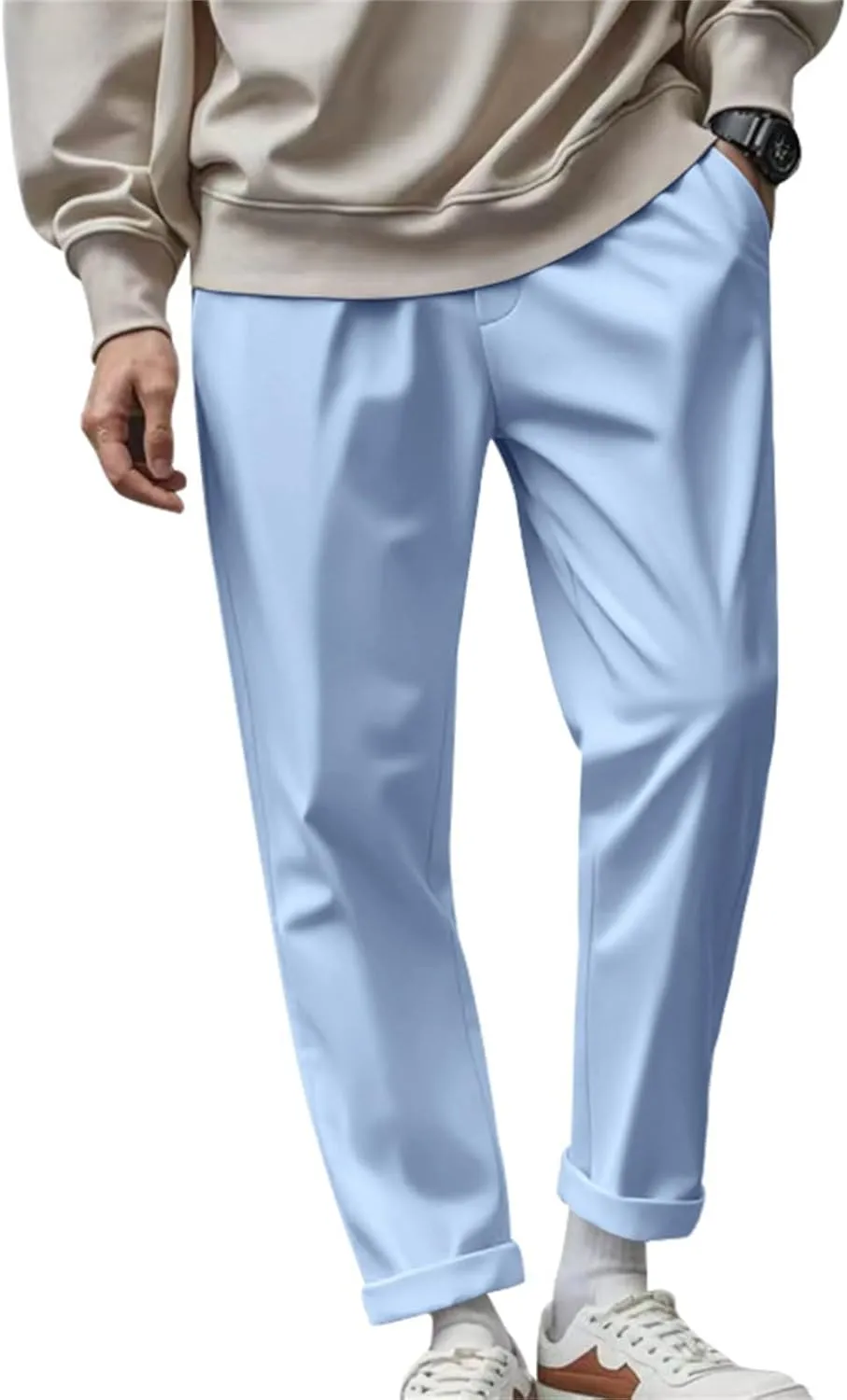 Dress Pants for Men Baggy Business Casual Drawstring Chino Pants with Pockets Quick Dry Dressy Pants with Pockets