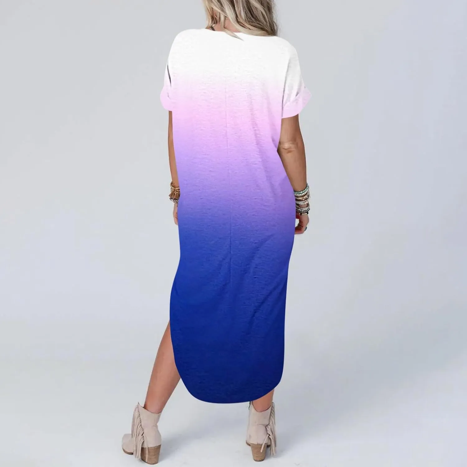 Dresses for Women Casual Short Sleeve Daily Wear Dresses Flowy Long Maxi Crewneck Lounge Dresses Beach Sundress