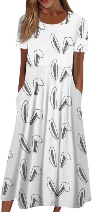Easter Spring Dresses for Women Happy Easter Midi Garden Party Spring Outfits 2025 Floral Easter Basket Daily Wear Dresses