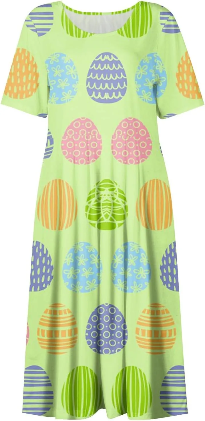 Easter Spring Dresses for Women Happy Easter Midi Garden Party Spring Outfits 2025 Floral Easter Basket Daily Wear Dresses