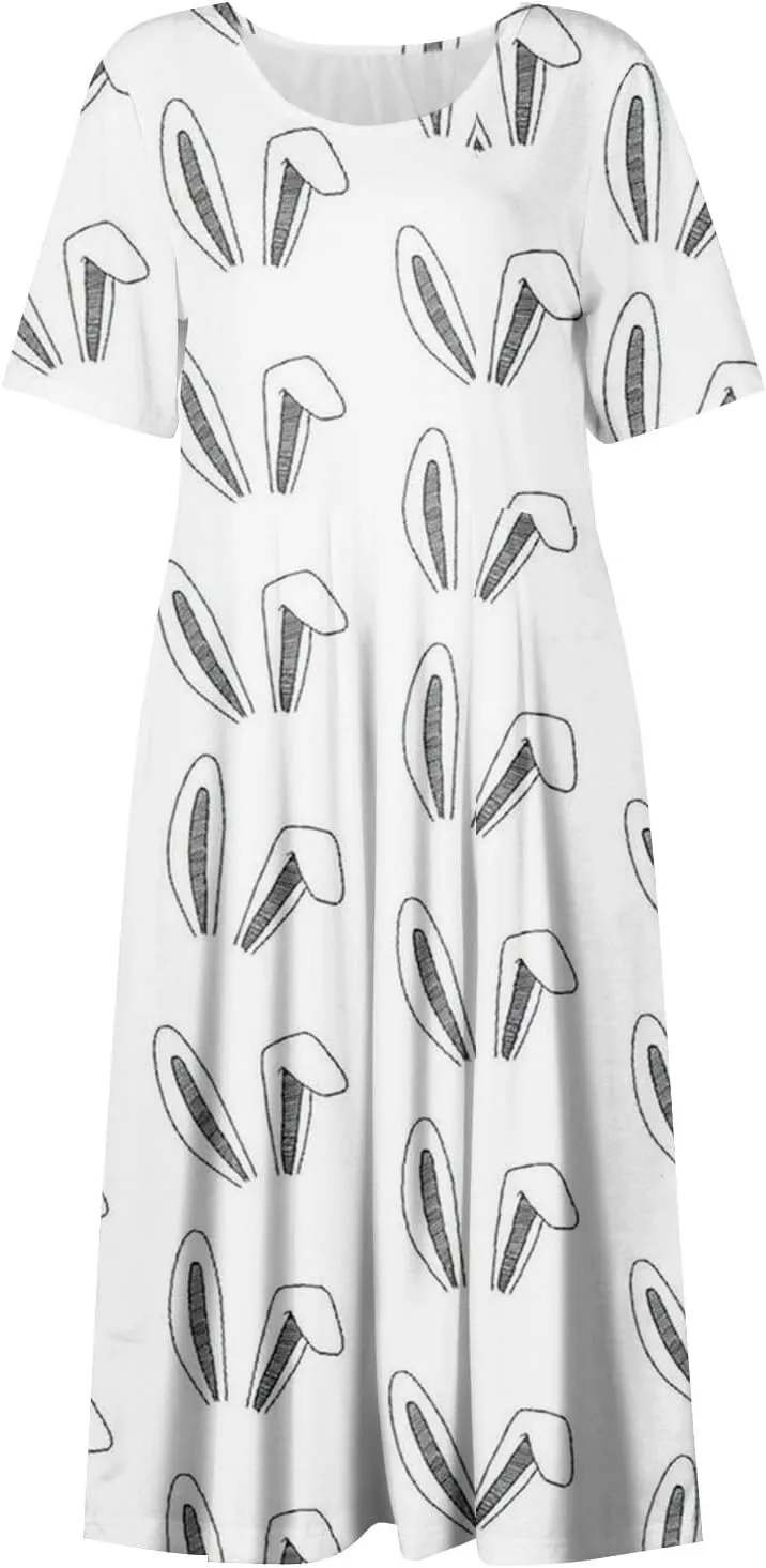 Easter Spring Dresses for Women Happy Easter Midi Garden Party Spring Outfits 2025 Floral Easter Basket Daily Wear Dresses