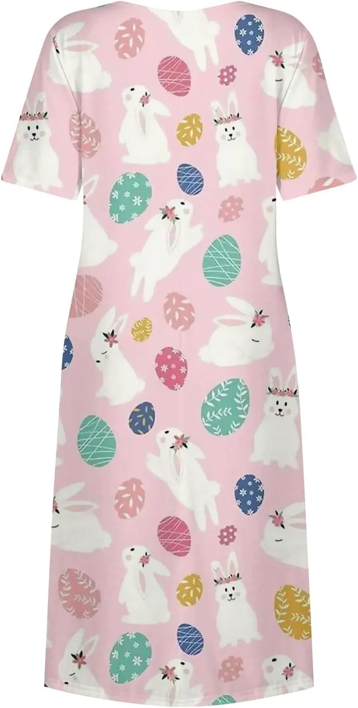 Easter Spring Dresses for Women Happy Easter Midi Garden Party Spring Outfits 2025 Floral Easter Basket Daily Wear Dresses