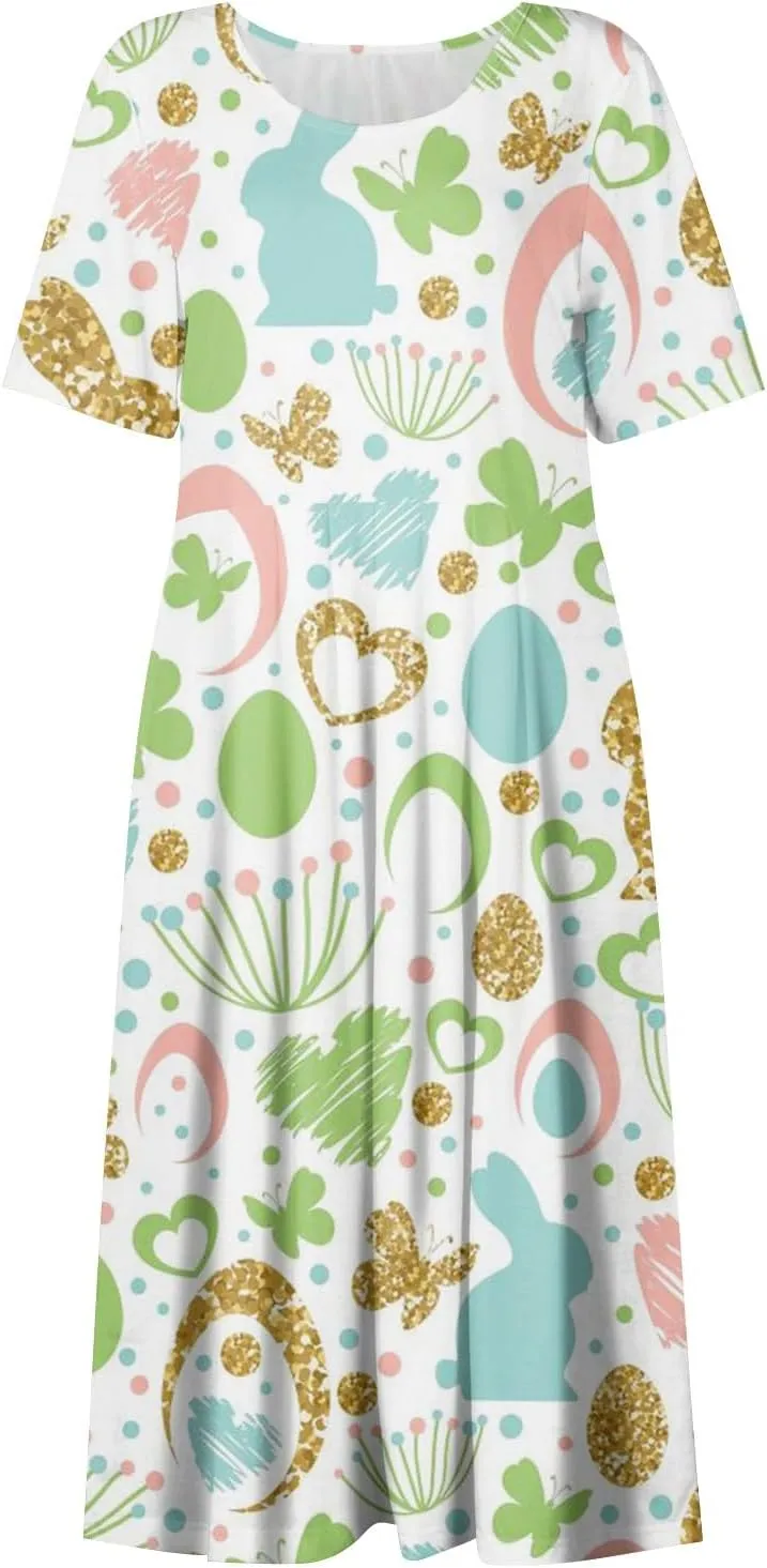 Easter Spring Dresses for Women Happy Easter Midi Garden Party Spring Outfits 2025 Floral Easter Basket Daily Wear Dresses