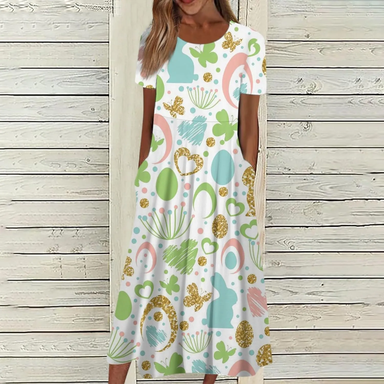 Easter Spring Dresses for Women Happy Easter Midi Garden Party Spring Outfits 2025 Floral Easter Basket Daily Wear Dresses