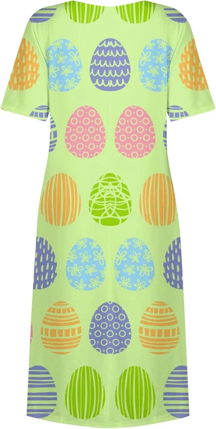 Easter Spring Dresses for Women Happy Easter Midi Garden Party Spring Outfits 2025 Floral Easter Basket Daily Wear Dresses