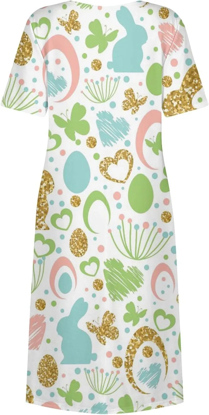 Easter Spring Dresses for Women Happy Easter Midi Garden Party Spring Outfits 2025 Floral Easter Basket Daily Wear Dresses