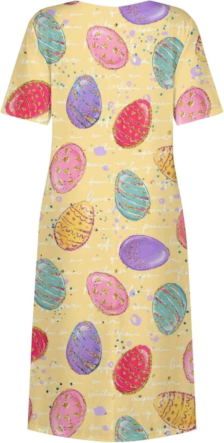 Easter Spring Dresses for Women Happy Easter Midi Garden Party Spring Outfits 2025 Floral Easter Basket Daily Wear Dresses