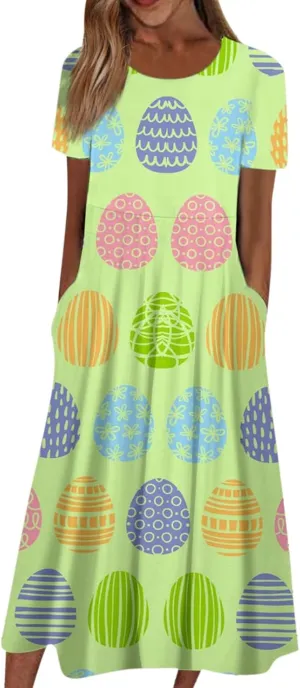 Easter Spring Dresses for Women Happy Easter Midi Garden Party Spring Outfits 2025 Floral Easter Basket Daily Wear Dresses