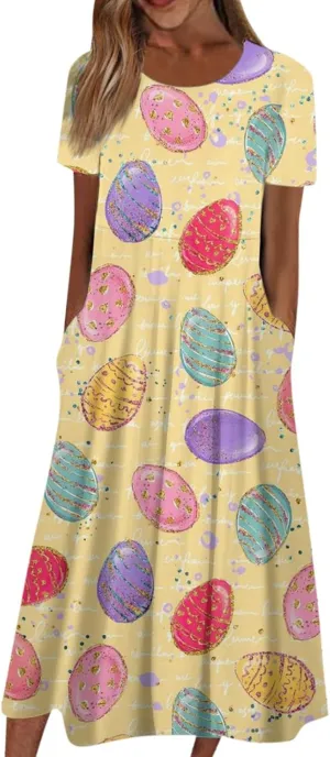 Easter Spring Dresses for Women Happy Easter Midi Garden Party Spring Outfits 2025 Floral Easter Basket Daily Wear Dresses