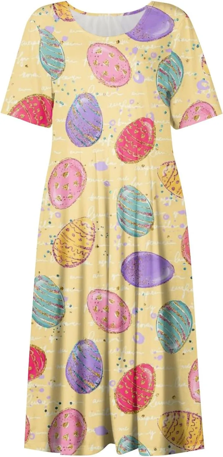 Easter Spring Dresses for Women Happy Easter Midi Garden Party Spring Outfits 2025 Floral Easter Basket Daily Wear Dresses