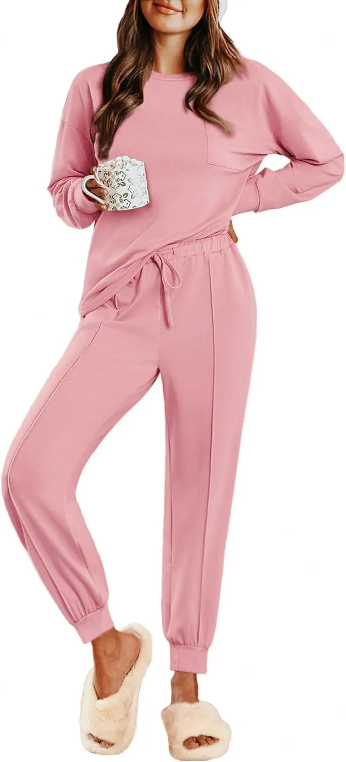 Ekouaer Lounge Sets for Women 2 Piece Jogger Pajama Long Sleeve Pants Loungewear Sweatsuits Casual Matching Outfits