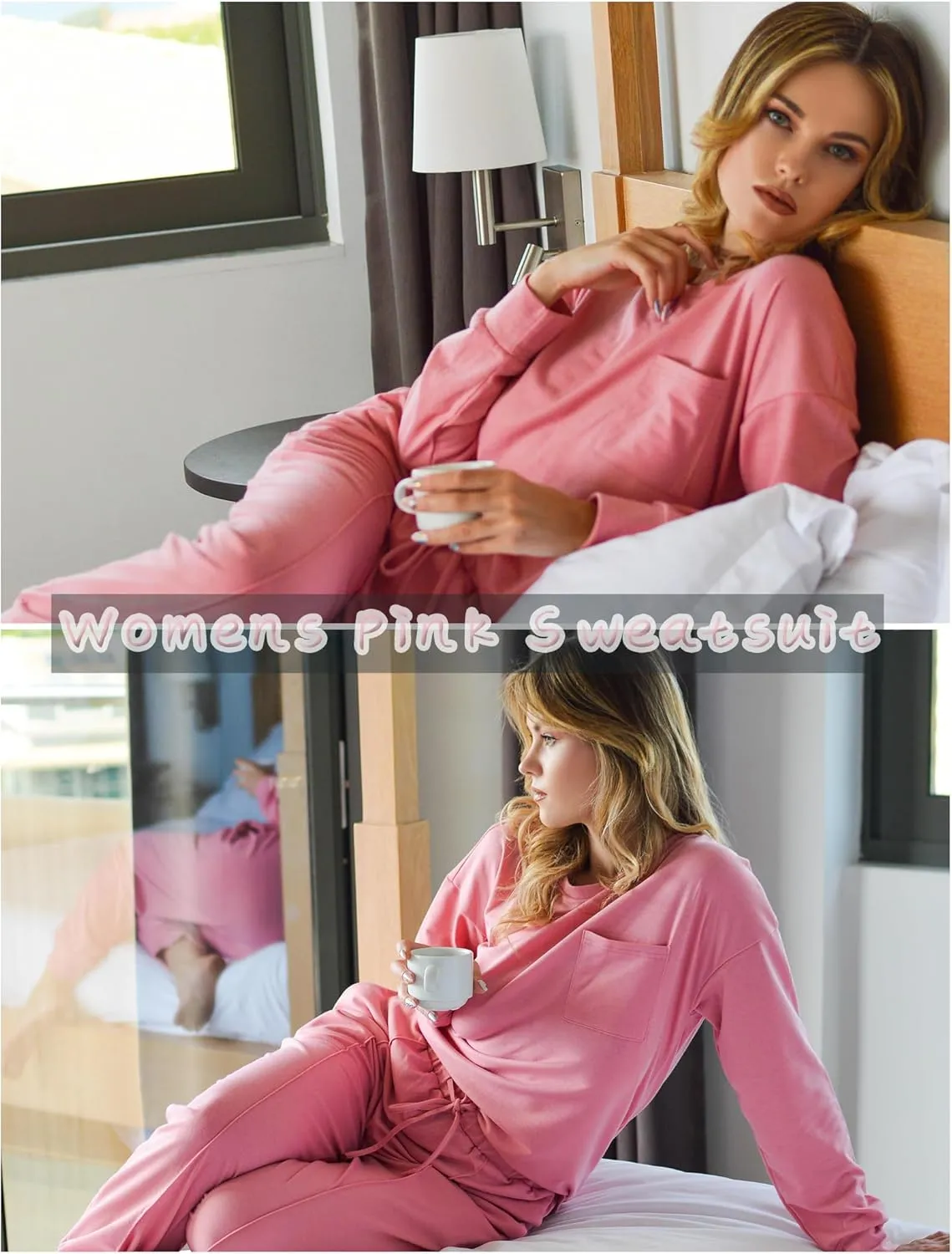 Ekouaer Lounge Sets for Women 2 Piece Jogger Pajama Long Sleeve Pants Loungewear Sweatsuits Casual Matching Outfits
