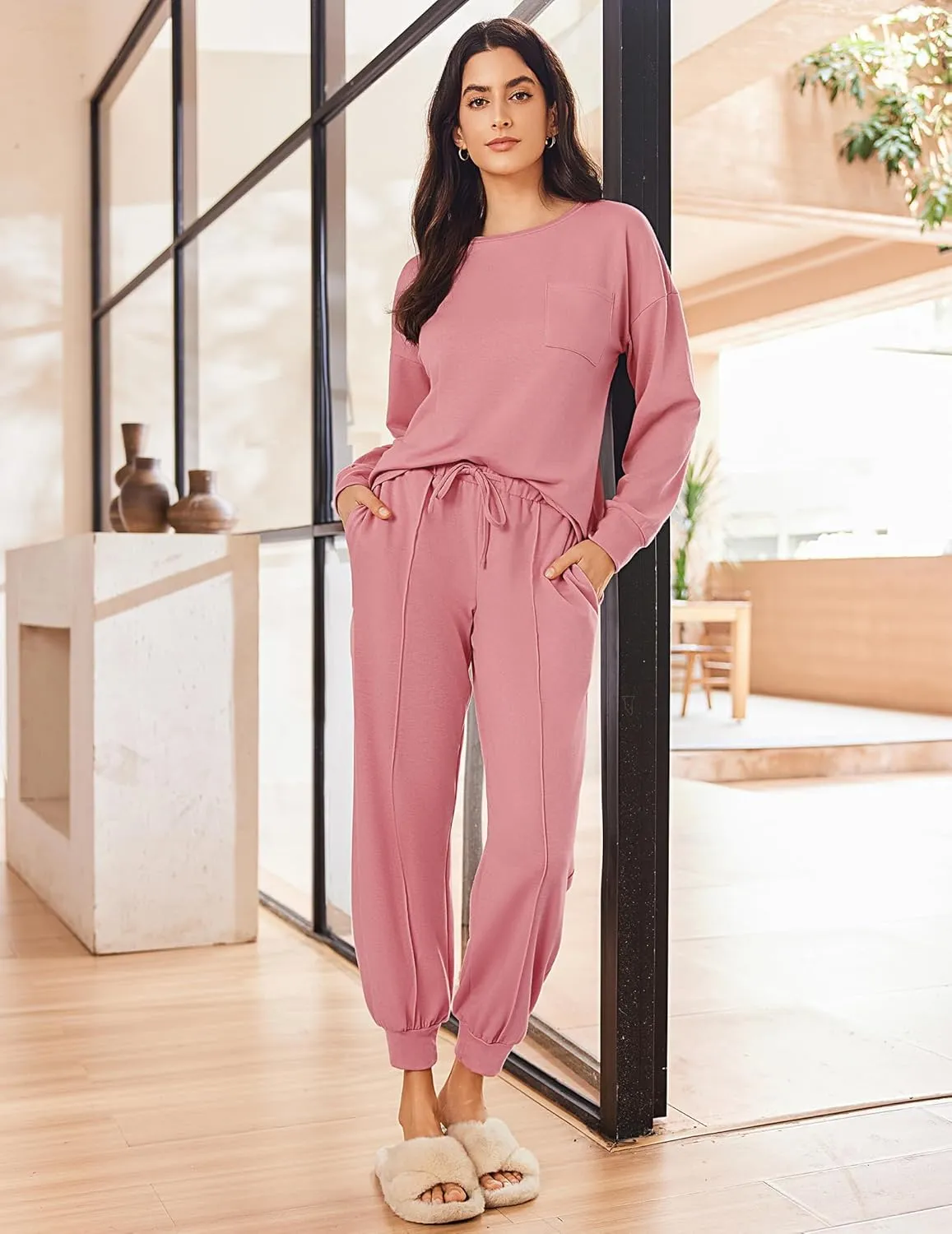 Ekouaer Lounge Sets for Women 2 Piece Jogger Pajama Long Sleeve Pants Loungewear Sweatsuits Casual Matching Outfits