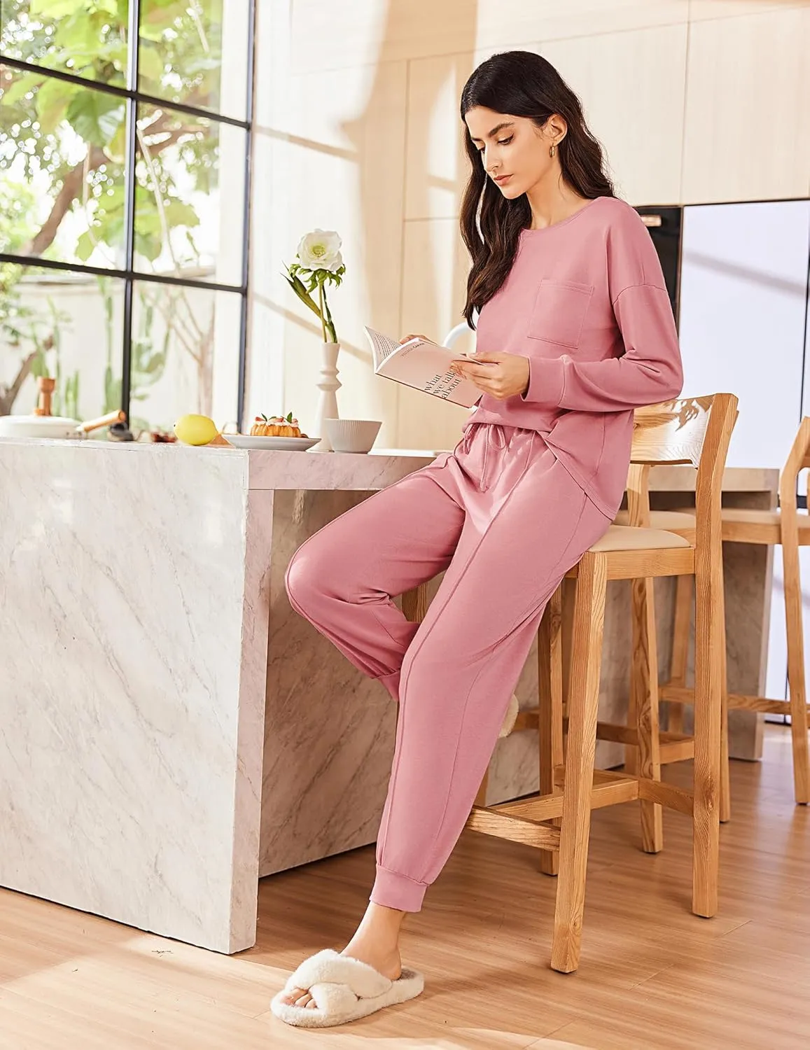 Ekouaer Lounge Sets for Women 2 Piece Jogger Pajama Long Sleeve Pants Loungewear Sweatsuits Casual Matching Outfits