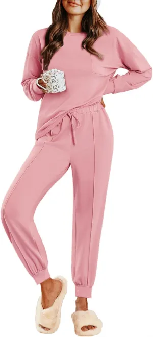 Ekouaer Lounge Sets for Women 2 Piece Jogger Pajama Long Sleeve Pants Loungewear Sweatsuits Casual Matching Outfits